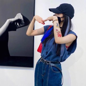 BM風楊冪同款無袖圓領寬松背心t恤bm辣妹純欲吊帶百搭顯瘦T恤女潮