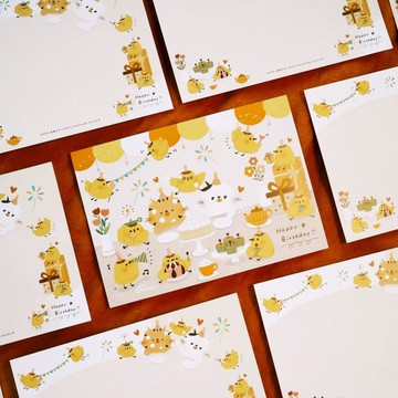 【24H快速出貨】生日好快樂 布丁小雞手繪明信片09