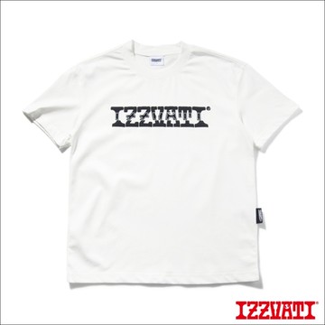 IZZVATI-交錯工影印花短T-白色