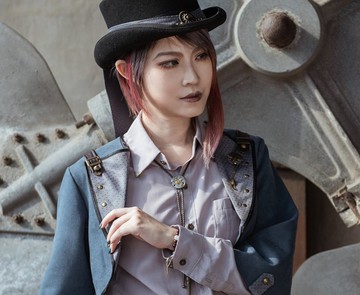 蒸汽朋克 復古 男女中性 七分袖 翻領 外搭短款 拼接 外套上衣