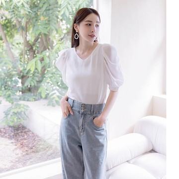 【買2送1】HS 雅緻澎袖衣 白色