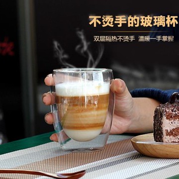 高硼硅雙層透明茶杯創意隔熱咖啡杯辦公室喝水杯花茶杯冷飲甜品杯