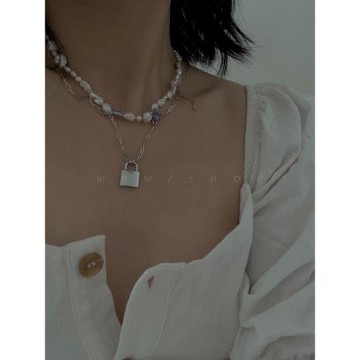 WBW 冷淡風甜酷風淡水珍珠項鏈鎖骨鏈女小眾設計鋯石鎖吊墜個性潮
