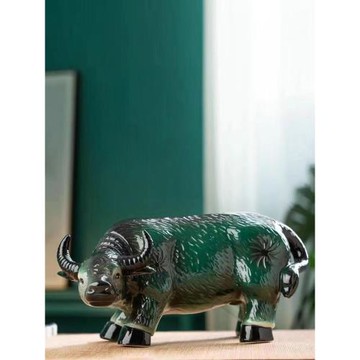景德鎮陶瓷黃牛黑牛工藝禮品中式擺件風水玄關家居招財生肖綠水牛