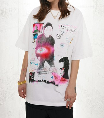 FINDSENSE X 2023 街頭時尚潮流 男士 寬鬆 人物眼睛圖案 半袖短T  特色短T 學生T