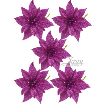 8cm亮粉小花5入(玫紅)， 聖誕/佈置/聖誕裝飾/吊飾/交換禮物，X射線【X110028】