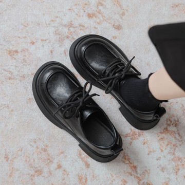 【真皮版】厚底小皮鞋女鞋2024春季新款英倫百搭jk單鞋黑色工作鞋
