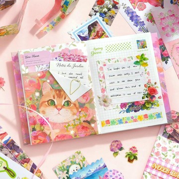 【台灣出貨】芯陌繁花春日手帳套裝女孩禮盒生日禮物伴手禮女生手賬本素材學生