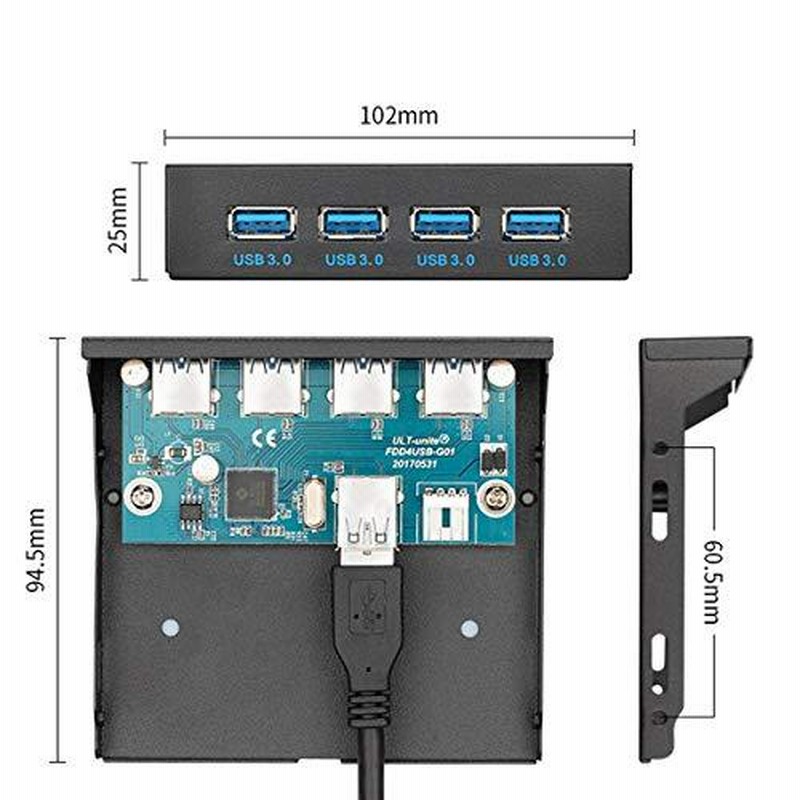 気質アップ】 中古3.5インチ フロントパネル USB 3.0ハブ 4ポート 20ピンコネクタ