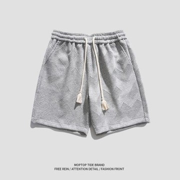 WHXS寬松日系純色設計感抽繩運動五分褲子男夏季寬松百搭休閑短褲