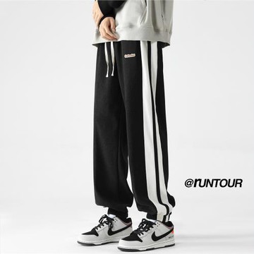 男生褲子2024新款春秋美式高街復古運動褲束腳衛褲燈芯絨休閑長褲