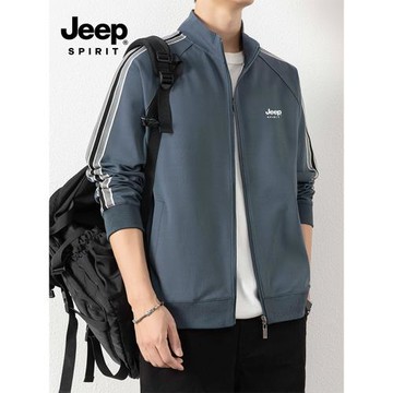 JEEP吉普開衫衛衣男士休閑外套秋季2025新款潮流寬松立領防風夾克