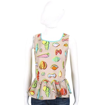 BOUTIQUE MOSCHINO 卡奇色貝殼印花棉質無袖上衣