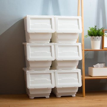 Mr.box  29大面寬典雅斜口上掀式可堆疊附輪加厚收納箱(33公升-6入組)-兩款可選