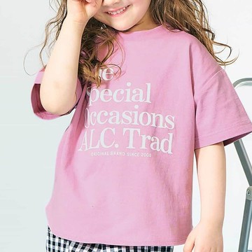 日本 apres les cours - 英文標誌落肩短袖T恤-粉紅