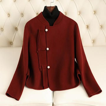 秋冬新款雙面羊毛大衣女高級感新中式短款小個子國風毛呢外套批發鑫弘-素時衣櫥