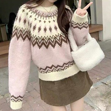 【米蘭精品】現貨+預購 法式長袖針織衫法式長袖針織衫上衣毛衣寬鬆大碼百搭休閒女裝復古緹花慵懶2色74mx32