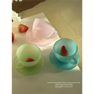 Shinymomo韓風ins法式玻璃咖啡杯碟彩色琉璃花茶功夫茶復古杯碟套