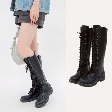 Material瑪特麗歐 T7710 一般碼23-25(另有加大碼) 女鞋 長靴 MIT率性綁帶長靴