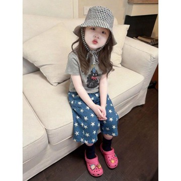 Healthy baby 童裝新款女童夏季套裝韓版洋氣短袖兒童印花五角星褲子兩件套 短袖套裝 兩件套裝 女童套裝 夏季套