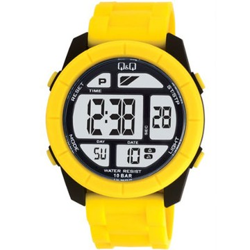 Q&Q 彩色潮流大鏡面多功能電子錶-亮黃/47mm