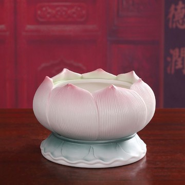 久畔陶瓷青粉蓮花瓣香爐家用供奉佛前擺件觀音財神線香爐插香供香 c7301