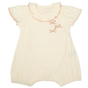 akachan honpo - 短袖有機棉兔裝-蝴蝶結-象牙白色 (50~60cm)