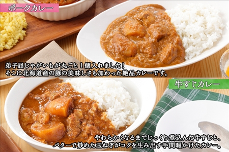 781.カレー 4種 食べ比べ 計8個  中辛 スープカレー ビーフカレー ポークカレー 牛すじカレー じゃがいも 牛 牛肉 豚肉 肉 鳥 鶏 業務用 レトルトカレー 保存食 備蓄 まとめ買い 送料無料 北海道 弟子屈町