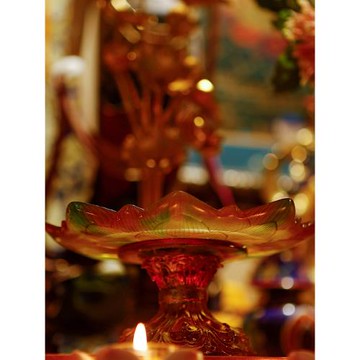 家用水果盤佛堂供佛像觀音古法琉璃蓮花供盤琥珀綠彩琉璃果碟果盆