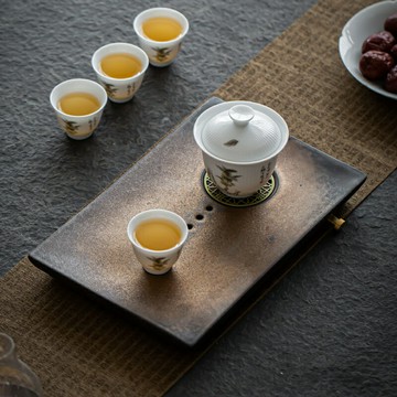 日式壺承干泡臺茶盤禪意小型可排水儲水窯變陶瓷輕奢簡約瀝水托盤