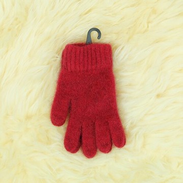 紐西蘭貂毛羊毛手套*超柔暖*素面深紅色(兒童款)