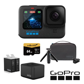 HERO12 Black 旅遊必備套組 (HERO12單機+旅行套件組+Enduro雙座充+雙電池+64G記憶卡)
