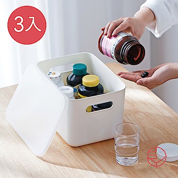 【日本霜山】無印風霧面 附蓋 把手收納盒-S-3入