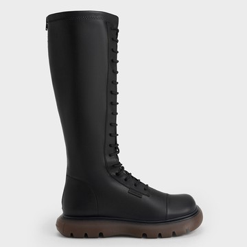 綁帶厚底拉鍊長靴