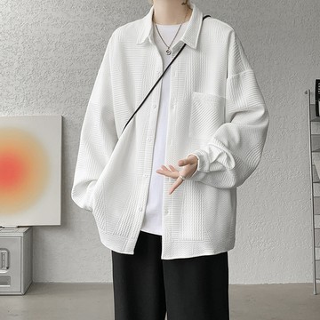 加厚高磅數！日韓系提花長袖襯衫 / 男女皆可穿 / 寬鬆落肩 / 4色 / M-5XL / 大尺碼【QTJBYCS023】