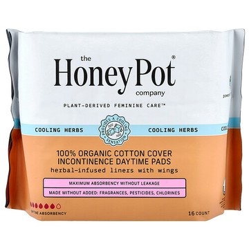 The Honey Pot Company, 草本浸入式護翼棉柔護墊，有機尿失禁護墊，日用，16 片