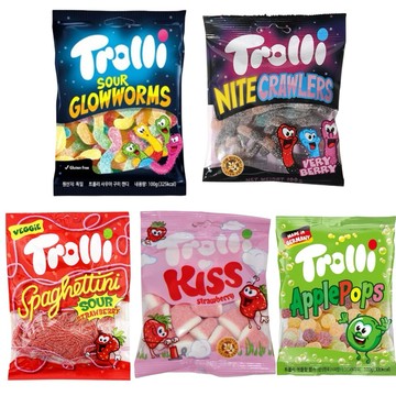 🇩🇪 德國 Trolli 果汁軟糖系列 100g｜酸螢光蟲／夜光蟲莓果／酸草莓麵條／草莓Kiss／蘋果球 🍬 韓版造型糖