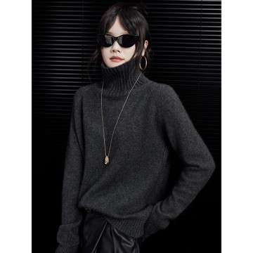 2024冬季高領加厚山羊絨衫女寬松針織羊毛打底衫短款套頭毛衣大碼