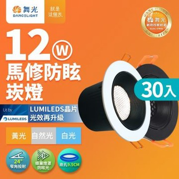 30入組 舞光 12W 黑框 馬修蜂巢防眩崁燈 崁孔9.5cm嵌燈 LED 坎燈 24度窄角投射(黃光/自然光)