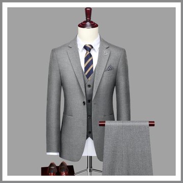 啄木鳥休閑灰色淺色西服套裝男潮流時尚修身西裝結婚新郎伴郎正裝