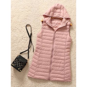 優品秋冬輕薄修身羽絨服連帽羽絨馬甲女中長款背心大衣白鴨絨保暖