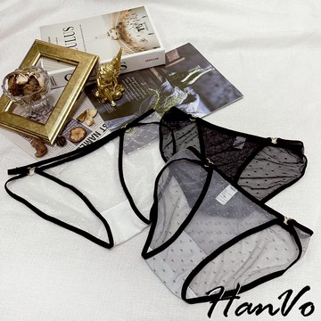 【HanVo】透膚網紗愛心環扣內褲 性感蕾絲中低腰三角褲 獨立包裝 女生內褲 女內褲 內褲 A11-5874