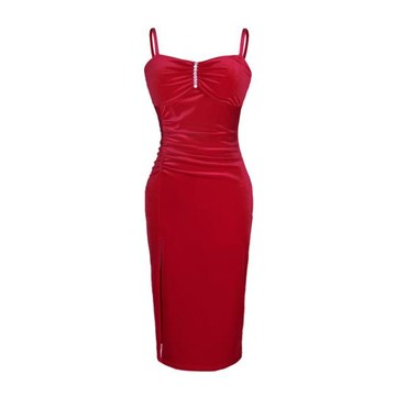 復古優雅氣質紅色絲絨連衣裙迪麗熱巴同款禮服裙子平時可穿吊帶裙