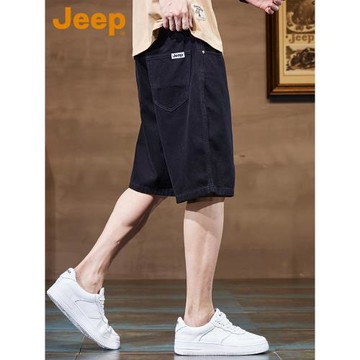 JEEP吉普純棉牛仔短褲男款夏季美式復古薄款透氣寬松休閑五分褲子