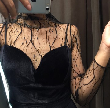 時尚復古花藤氣質性感透視打底衫潮菱形修身長袖上衣內搭透視衫1入