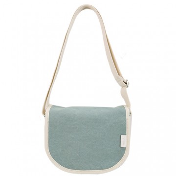 agnes b.文青風棉質翻蓋斜背包(小/藍)