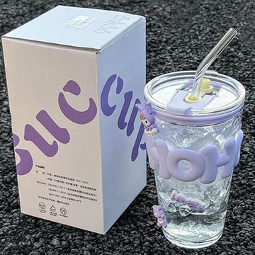 韓系玻璃杯子喝水杯風高顏值女家用學生辦公室咖啡吸管杯果汁