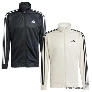 Adidas 立領外套 男裝 拉鍊口袋 排汗 黑/米灰【運動世界】JC7724/JD0165