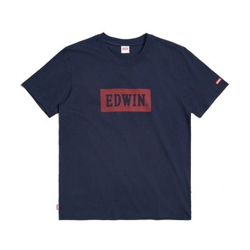 EDWIN 男裝 加大碼 斜紋仿繡印花短袖T恤 (丈青) #上衣