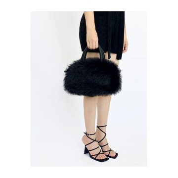 香茅咕咕秋冬限定小眾設計黑色毛絨手提包朋克暗黑高級感手拎包包